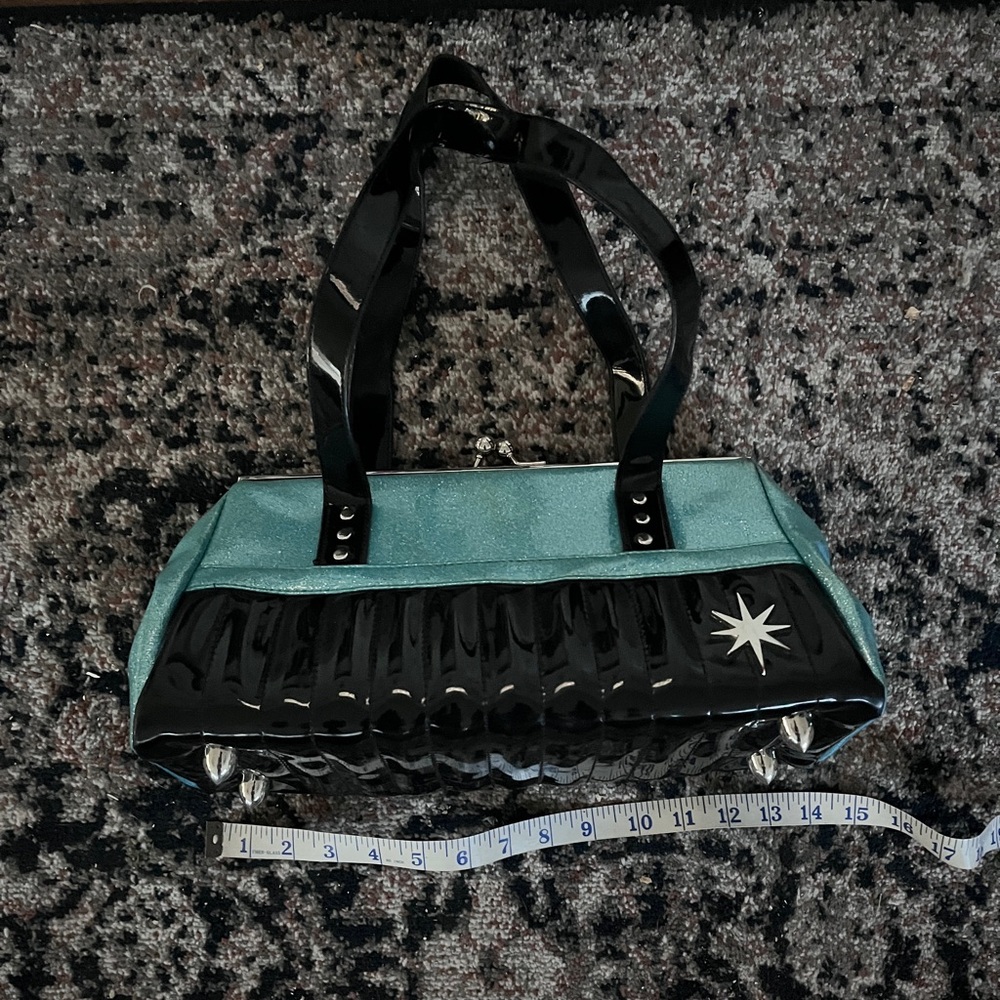 Retro rockabilly 1950s 1960s aqua sparkle purse with wallet Lux de Ville